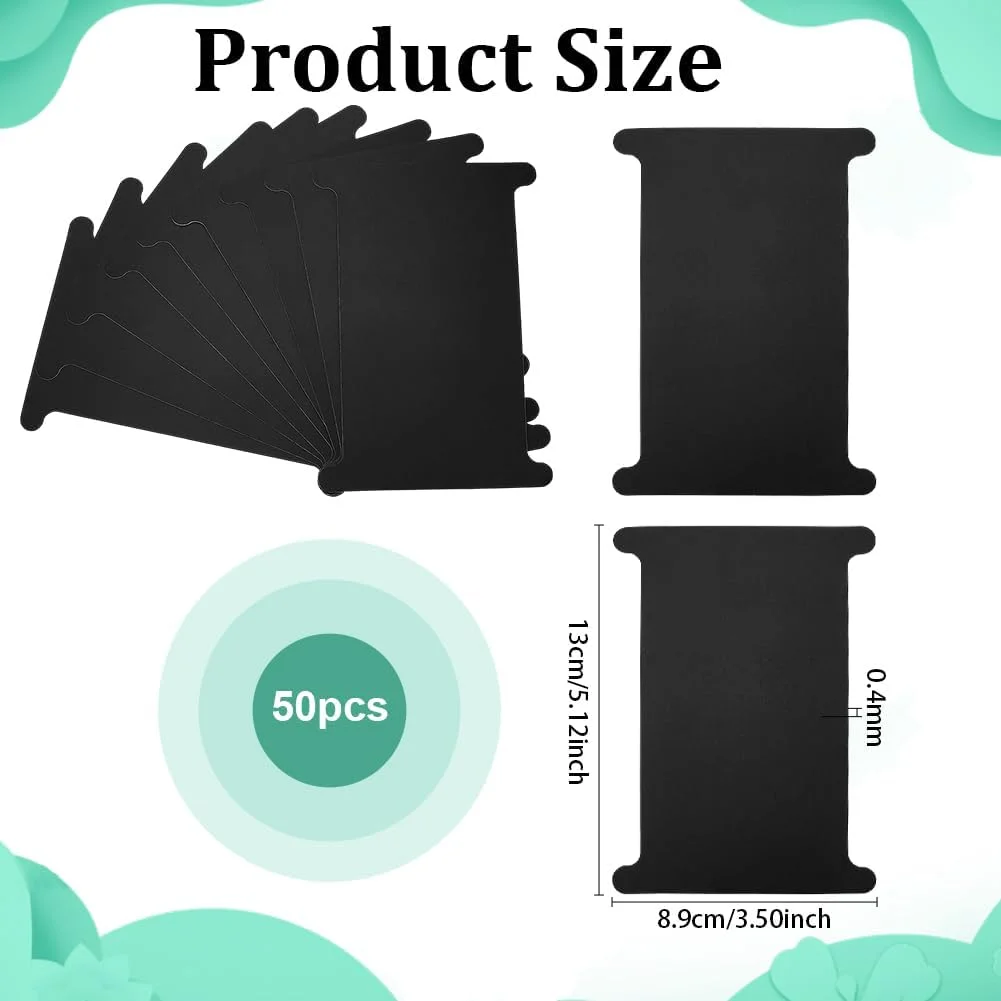 PH PandaHall بسته 50 عددی قرقره های کاغذی تخت مشکی، قرقره نخ دندان، قرقره نخ کاغذی، قرقره نخ، کارت نگهدارنده نخ برای گلدوزی، دوخت متقاطع، کاردستی، خیاطی DIY