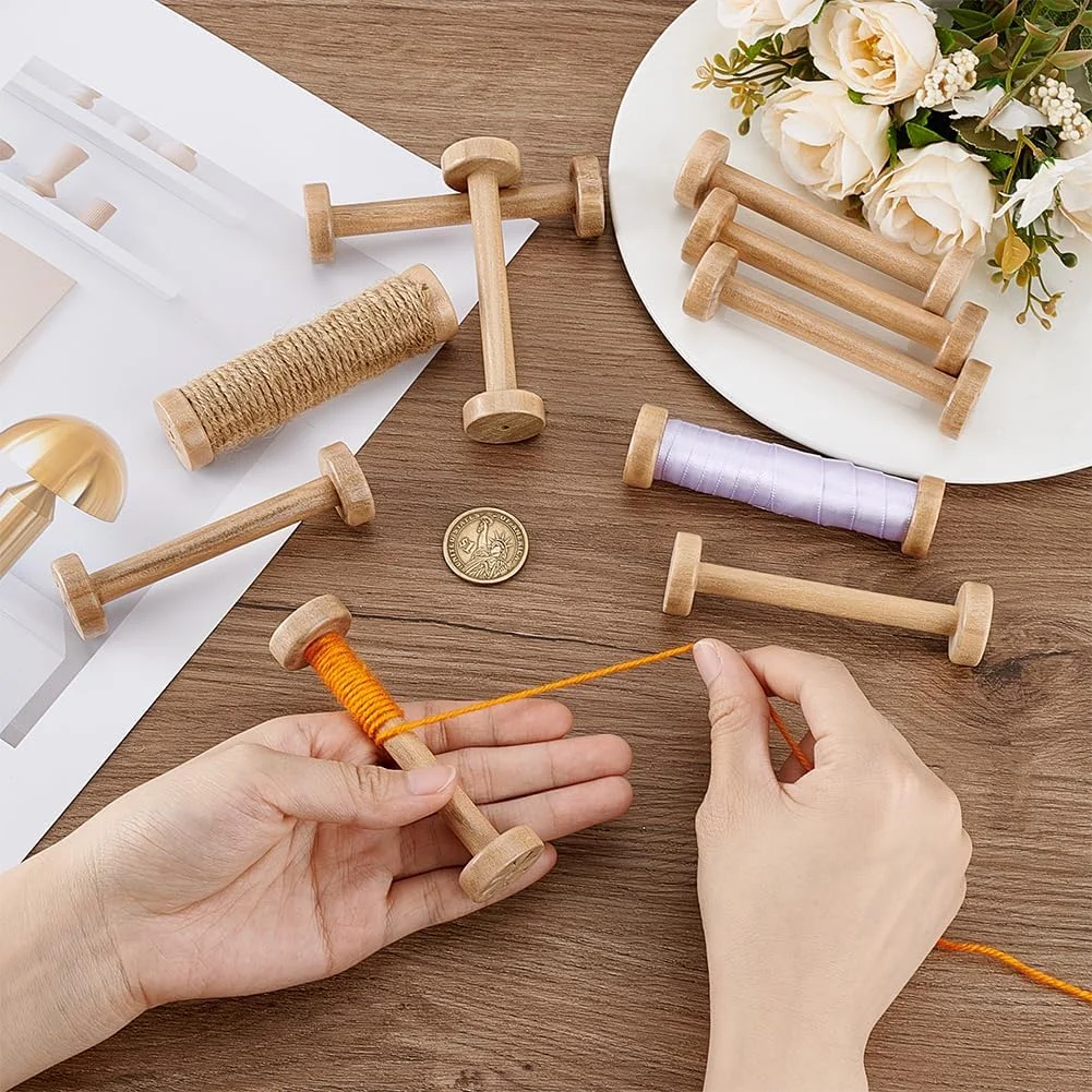 PH PandaHall بسته 10 عددی ماسوره چوبی 9.6 x 2.6 سانتی متر، قرقره های نخ چوبی خالی، قرقره های خیاطی برای زنجیر جواهرات، صنایع دستی، سیم بافی، روبان، نخ گلدوزی، طناب، رنگ سفید ناواهو