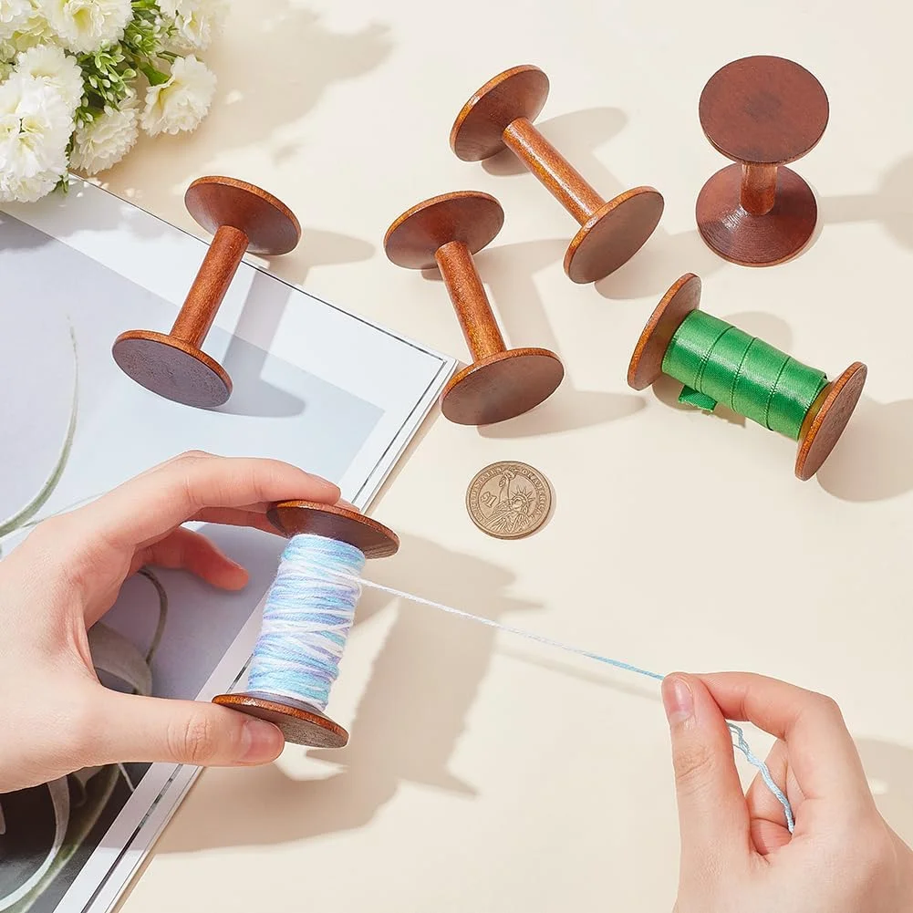 PH PandaHall قرقره چوبی 6 عددی، قرقره های نخ چوبی خالی، قرقره های خیاطی، مناسب برای بافت سیم، روبان، نخ گلدوزی، زنجیر جواهرات، بسته بندی هنری، صنایع دستی، نخ، طناب، اندازه 6.2x3.8 سانتی متر