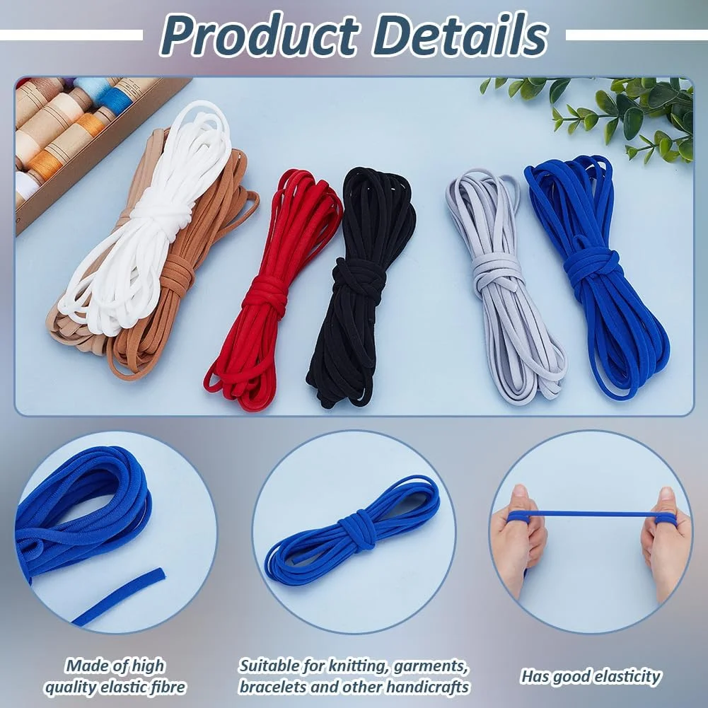 نخ الاستیک نایلونی PH PandaHall، 35 متر، 7 رنگ، نخ نایلونی تخت 5 میلی متری، نخ های بافته شده گره دار چینی برای صنایع دستی خیاطی