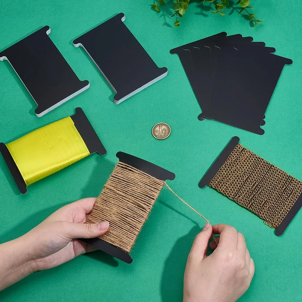 PH PandaHall بسته 50 عددی قرقره های کاغذی تخت مشکی، قرقره نخ دندان، قرقره نخ کاغذی، قرقره نخ، کارت نگهدارنده نخ برای گلدوزی، دوخت متقاطع، کاردستی، خیاطی DIY