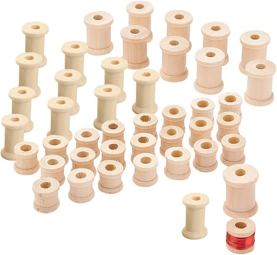 PH PandaHall 48 عدد ماسوره چوبی، 3 سایز ماسوره خالی چوبی نخ دوزی گلدوزی ماسوره بافندگی سیم برای ماشین های گلدوزی و خیاطی هنر صنایع دستی رول سیم نخ 0.79 ~ 1 اینچ