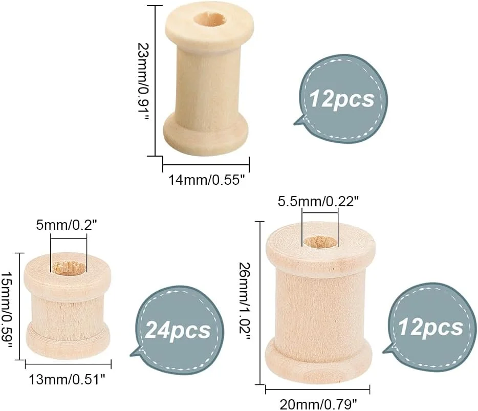 PH PandaHall 48 عدد ماسوره چوبی، 3 سایز ماسوره خالی چوبی نخ دوزی گلدوزی ماسوره بافندگی سیم برای ماشین های گلدوزی و خیاطی هنر صنایع دستی رول سیم نخ 0.79 ~ 1 اینچ