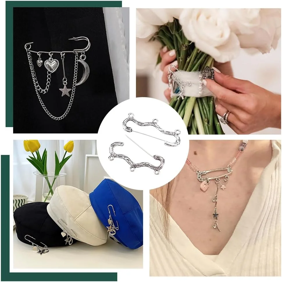 PH PandaHall 30 عدد سنجاق سینه نقره ای عتیقه، سنجاق قفلی با 3 حلقه، سنجاق سینه شال برای صنایع دستی، سنجاق های کیلت برای صنایع دستی، ساخت جواهرات سینه DIY، پتو، دامن بافتنی، 0.7x1.8x0.1 اینچ