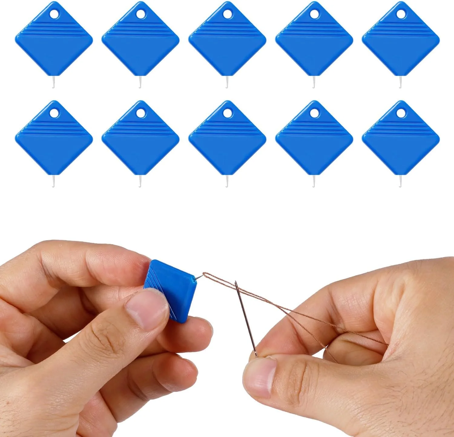 بسته 10 عددی سوزن نخ کن PEUTIER، سوزن نخ کن اتوماتیک مربعی برای خیاطی دستی، سوزن نخ کن ساده، ابزار سوزن نخ کن چرخ خیاطی، لوازم جانبی کاربردی (آبی)