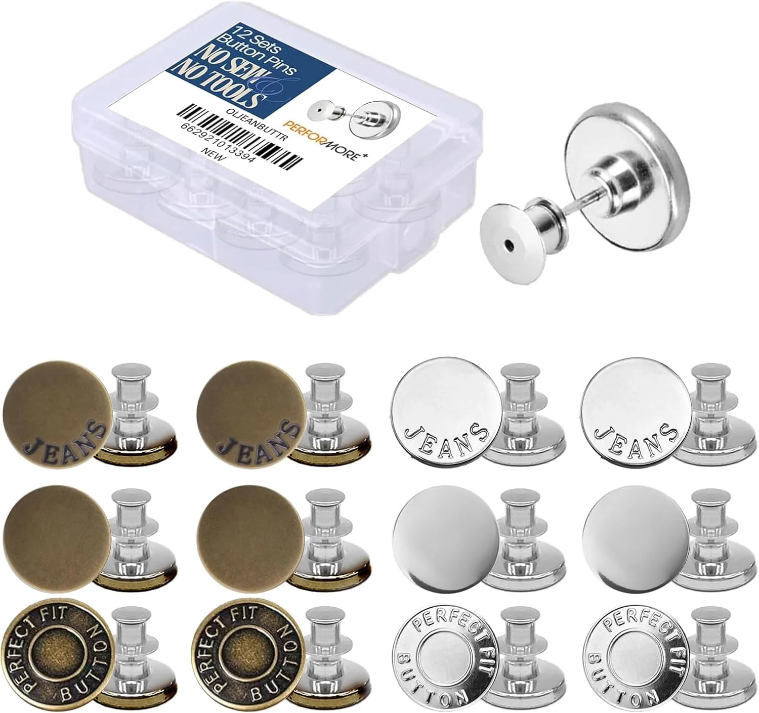 مجموعه 12 عددی دکمه های نقره ای و مسی قابل جابجایی Performore برای شلوار جین، کیت جایگزینی با دکمه ها و بست ها در جعبه نگهداری پلاستیکی شفاف برای تعمیر پارچه های جین، شلوار جین و ژاکت مجموعه 12 عددی دکمه های نقره ای و مسی قابل جابجایی Performore برای شلوار جین، کیت جایگزینی با دکمه ها و بست ها در جعبه نگهداری پلاستیکی شفاف برای تعمیر پارچه های جین، شلوار جین و ژاکت