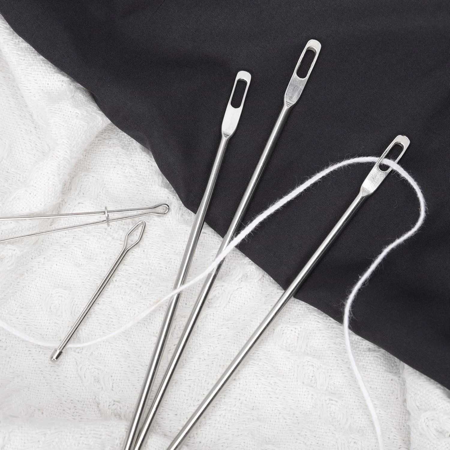 ست 6 عددی نخ کش خیاطی PEUTIER، شامل سوزن نخ فلزی، نخ کش پلاستیکی انعطاف پذیر و موچین فلزی، مناسب برای کاپشن، شلوارک، هودی و مایو