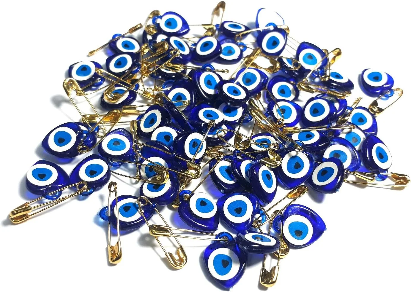 پرلین نظر بونجوق چشم زخم طلسم قلب با سنجاق قفلی چشم آبی ترکیه ای برای هدیه دادن به عنوان گیفت مهمانی تولد، غسل تعمید، عروسی، دگون، سنت، نیسان بسته 100 عددی