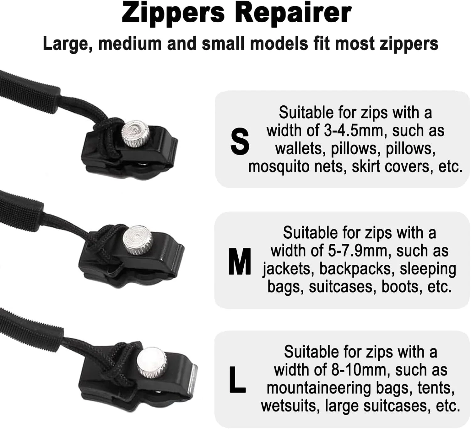 بسته 9 عددی سرزیپ تعمیراتی، آویز زیپ، جایگزین کشویی زیپ، زیپ یونیورسال، تعمیر زیپ برای ژاکت، کوله پشتی، چمدان، کیسه خواب
