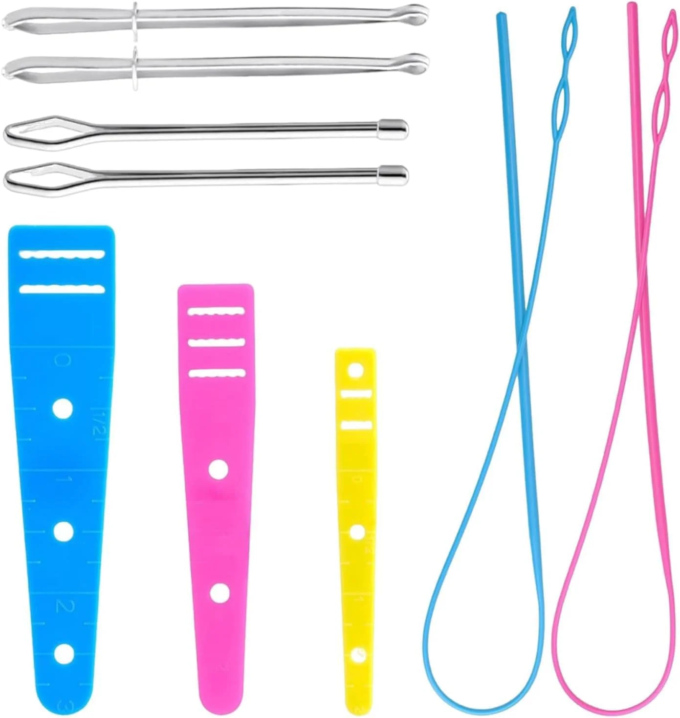 پهادو، مجموعه 9 عددی سوزن نخ کش بند، نوار پارچه ای، شامل 2 عدد نخ کش بند پلاستیکی انعطاف پذیر، 2 عدد قلاب برگرداننده حلقه دوزی استیل ضد زنگ، 2 عدد موچین فلزی، 3 عدد نخ کش پلاستیکی تخت