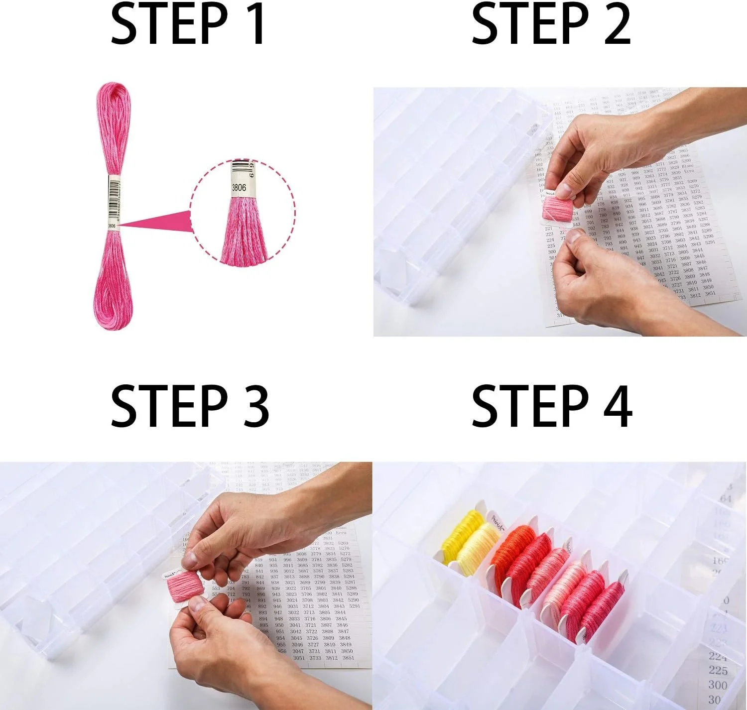 جعبه نظم دهنده نخ گلدوزی Peirich - دارای 36 محفظه با 120 قرقره نخ سخت و 2 عدد برچسب شماره رنگ 459