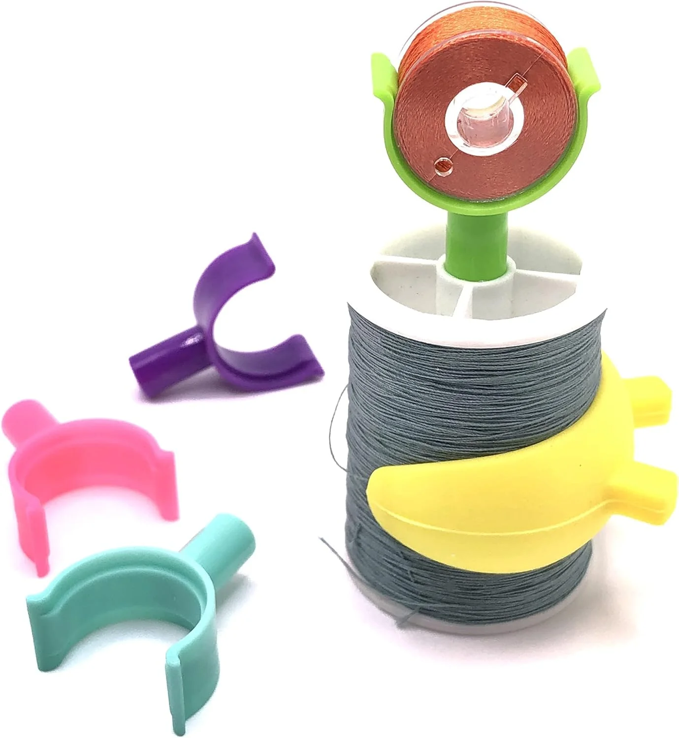 PeavyTailor 28 Pcs Bobbin Holders with Handle Part. The Bobbin Clips Spool Huggers for Sewing Machine Thread Storage. Categorize Your Bobbins on Your Own. Useful Sewing Tools for Bobbin Organization.