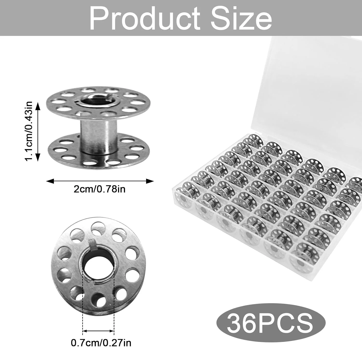 بسته 36 عددی ماسوره چرخ خیاطی PEAKTOP، ماسوره های فلزی چرخ خیاطی، ماسوره چرخ خیاطی با جعبه ماسوره، لوازم جانبی چرخ خیاطی برای اکثر چرخ خیاطی ها