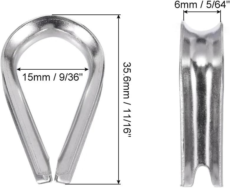 پاتیکیل انگشتی سیم بکسل 15/64 اینچ، 10 عدد انگشتی سیم بکسل استیل ضد زنگ 316 برای کابل بالابر حلقه ای با قطر 2 میلی متر