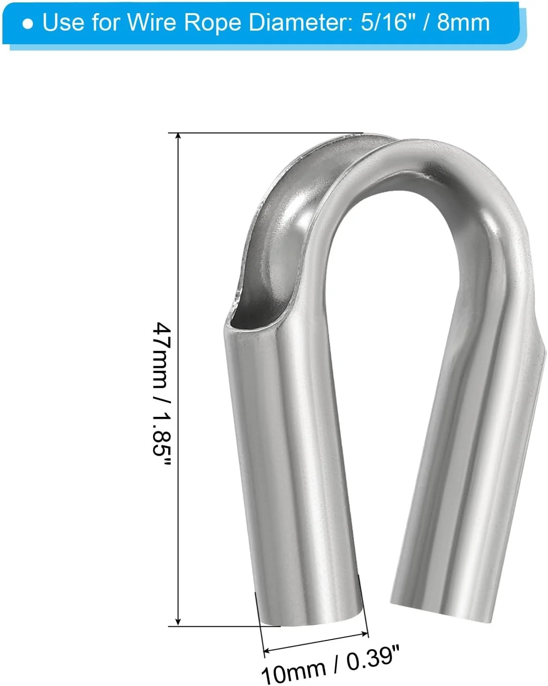 انگشتانه لوله سیم بکسل PATIKIL 5/16 اینچ / 8 میلی متر، بسته 2 عددی انگشتانه طناب فولادی ضد زنگ 304 برای کشش و مهاربندی، نقره ای