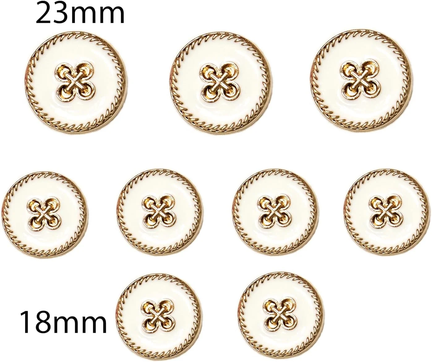 ست 18 عددی دکمه فلزی طرح وینتیج – طرح تاج گرد برای کت، پالتو، ژاکت و پروژههای خیاطی DIY (6 عدد 23 میلیمتری و 12 عدد 18 میلیمتری) (سفید و طلایی) ست 18 عددی دکمه فلزی طرح وینتیج – طرح تاج گرد برای کت، پالتو، ژاکت و پروژههای خیاطی DIY (6 عدد 23 میلیمتری و 12 عدد 18 میلیمتری) (سفید و طلایی)