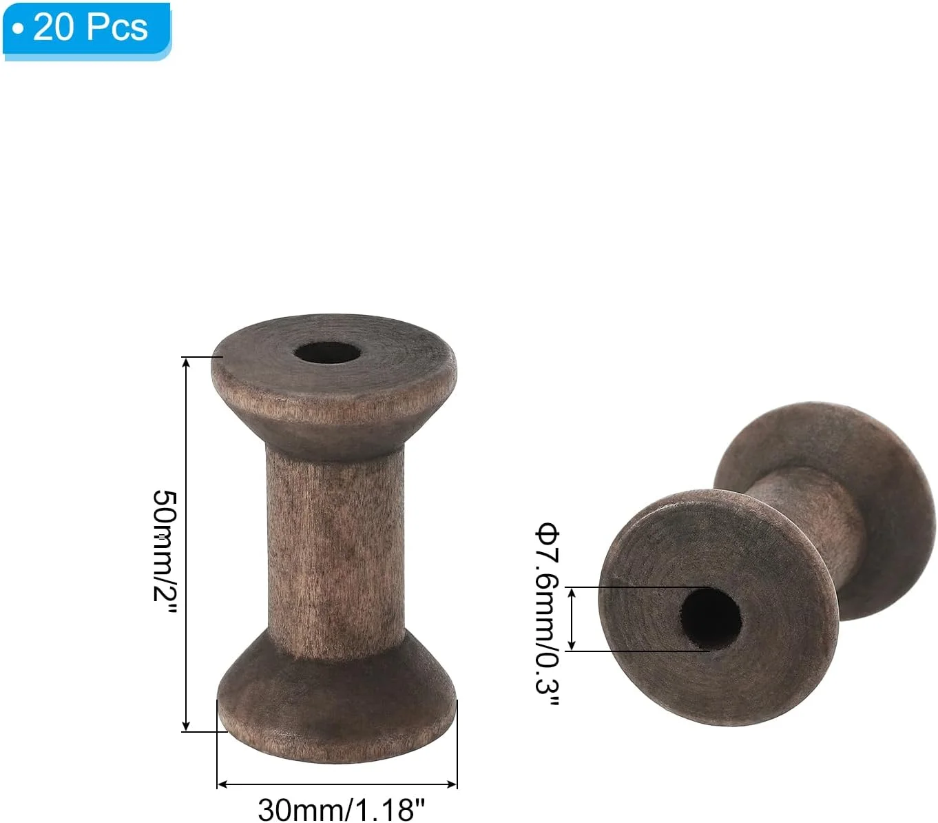 پاتیکیل ماسوره چوبی خالی 2" x 1.4"، بسته 20 عددی ماسوره نخ خیاطی چوبی پرداخت نشده ماسوره بافندگی سیم طبیعی برای صنایع دستی گلدوزی، قهوه ای تیره