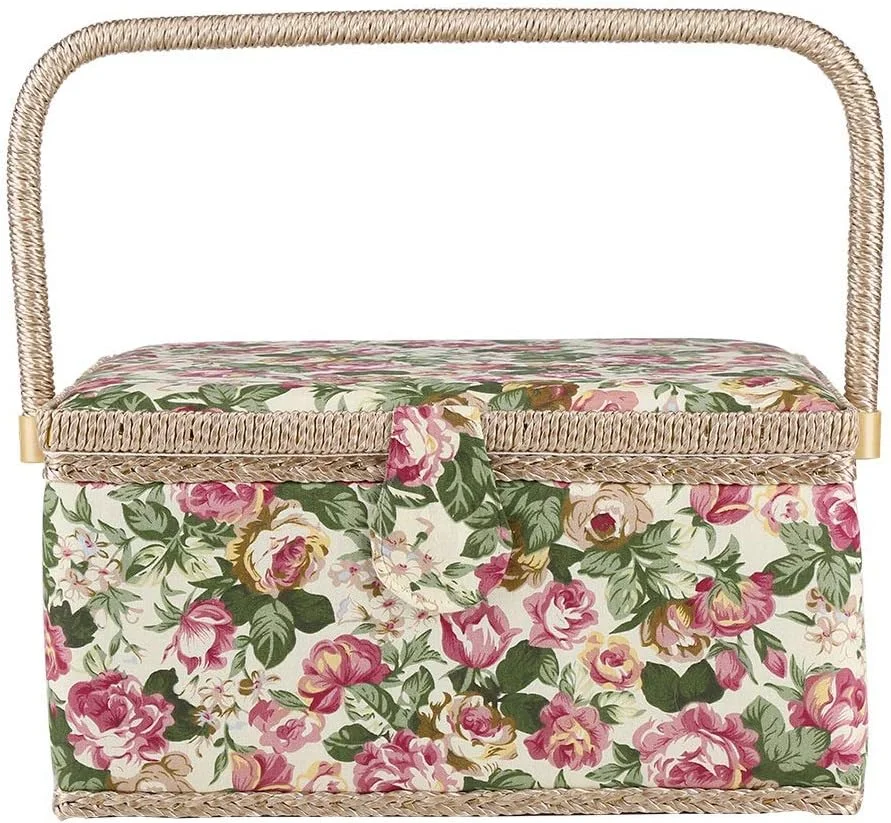 سبد خیاطی پارچه ای طرح گلدار، جعبه لوازم هنری، جعبه نگهداری وسایل منزل برای اشیاء مختلف، با دسته برای دکوراسیون منزل