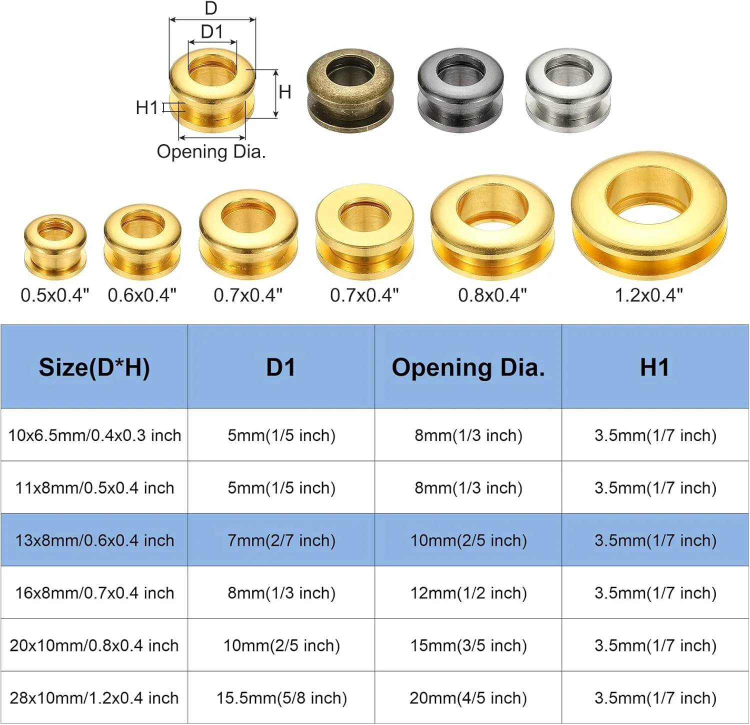 چشمی های سوراخ برنجی جامد 7 میلی متری (2/7 اینچ) PATIKIL، 4 عدد گرومت خود پشتی قوس دار با واشر برای کفش، لباس، صنایع دستی، کیف، چرم، برنزی