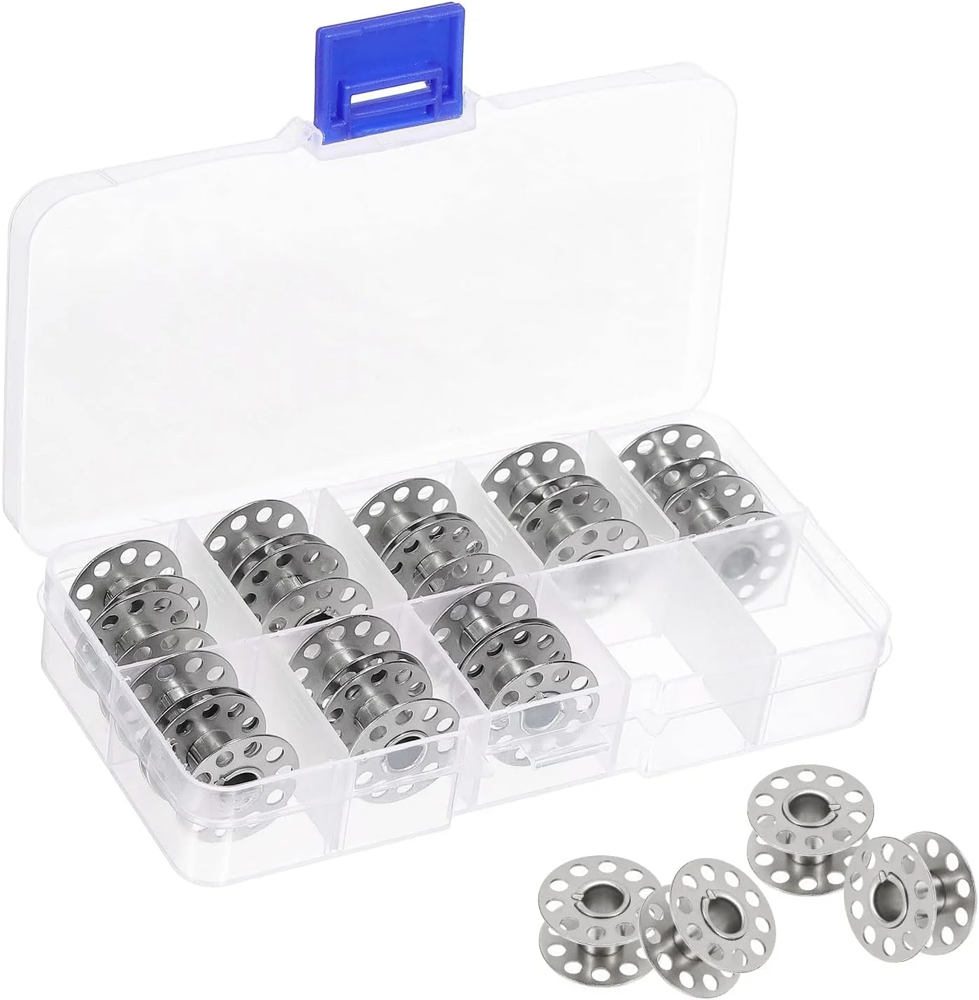 ماسوره های فلزی PATIKIL برای چرخ خیاطی با جعبه گلدوزی، بسته 20 عددی نقره ای