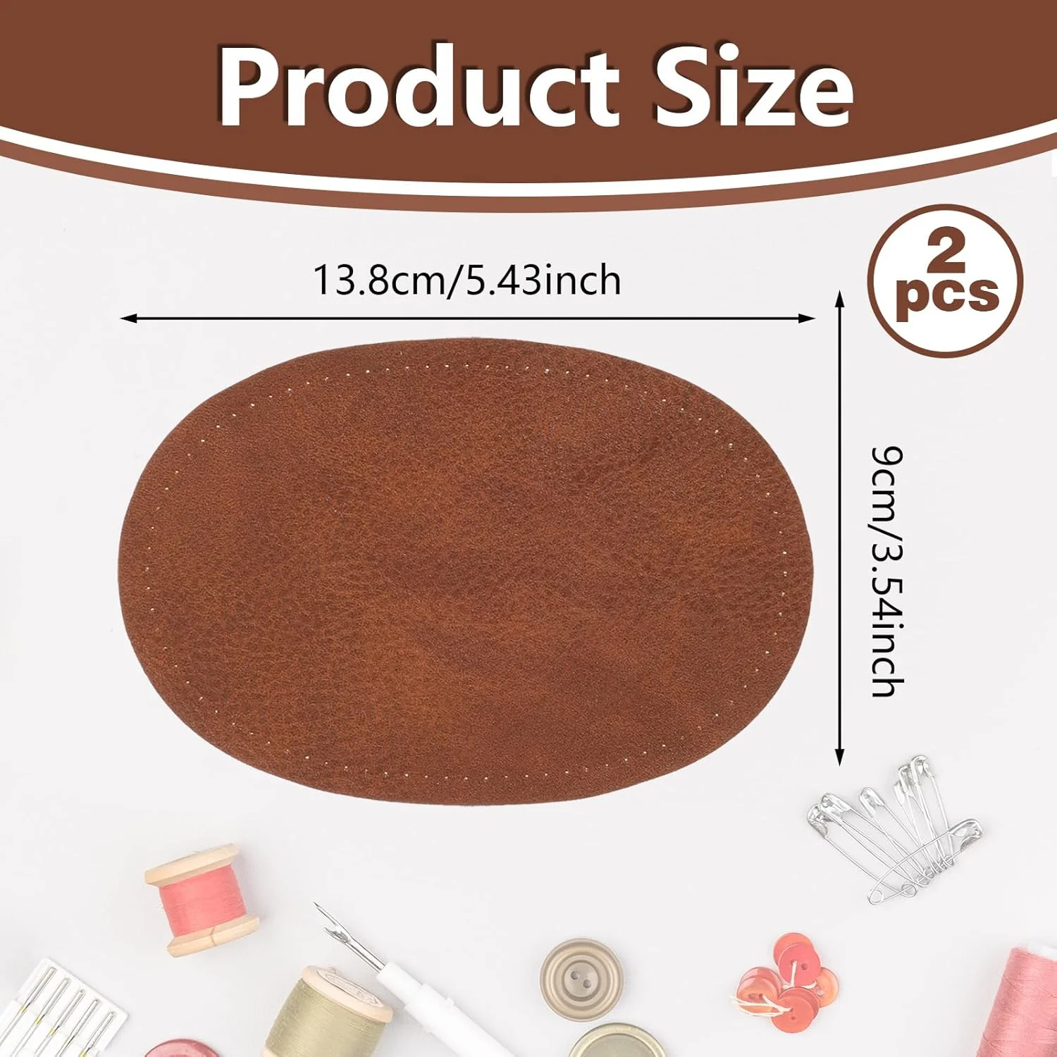 دو عدد تکه آرنجی برای ژاکت، تکه چرمی بیضی شکل PU قابل دوخت، تکه دوزی پارچه ای برای تعمیر لباس برای ژاکت، کت، شلوار و کلاه (قهوه ای، 5.43×3.54 اینچ)