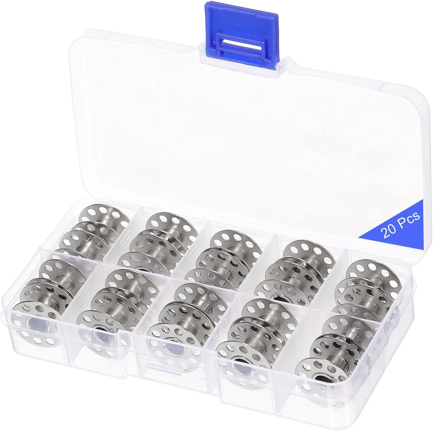 ماسوره های فلزی PATIKIL برای چرخ خیاطی با جعبه گلدوزی، بسته 20 عددی نقره ای