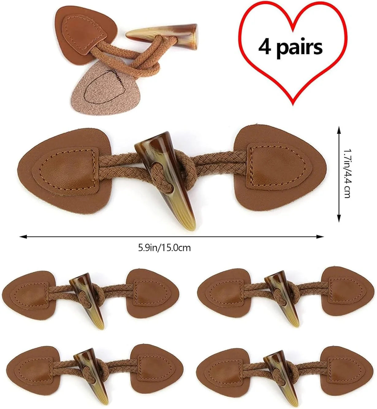 4 جفت دکمه های ضامن دار چرمی و رزینی - بست برای کت، بادگیر، ژاکت کش باف پشمی - مشکی - ایده آل برای DIY، خیاطی و تزئین لباس، قهوه ای 4 جفت دکمه های ضامن دار چرمی و رزینی - بست برای کت، بادگیر، ژاکت کش باف پشمی - مشکی - ایده آل برای DIY، خیاطی و تزئین لباس، قهوه ای