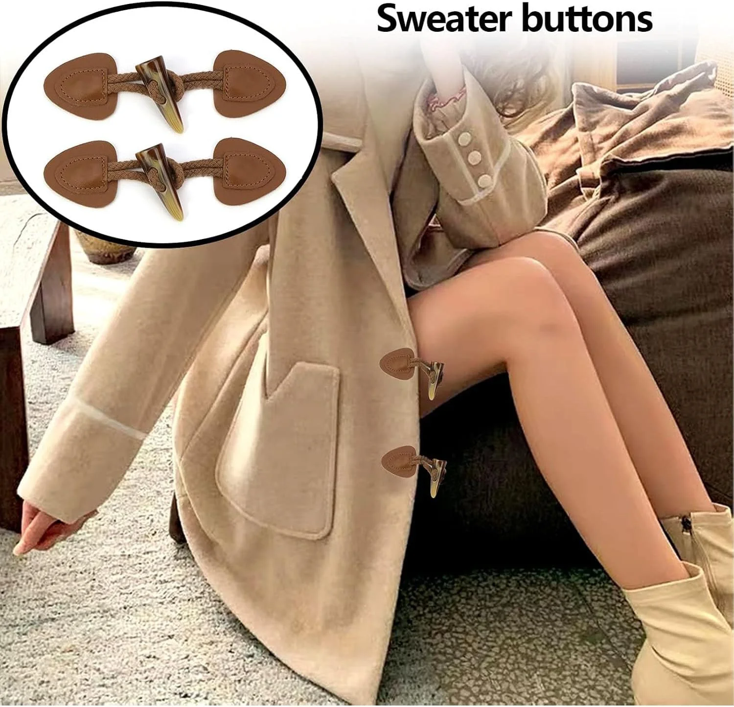 4 جفت دکمه های ضامن دار چرمی و رزینی - بست برای کت، بادگیر، ژاکت کش باف پشمی - مشکی - ایده آل برای DIY، خیاطی و تزئین لباس، قهوه ای 4 جفت دکمه های ضامن دار چرمی و رزینی - بست برای کت، بادگیر، ژاکت کش باف پشمی - مشکی - ایده آل برای DIY، خیاطی و تزئین لباس، قهوه ای