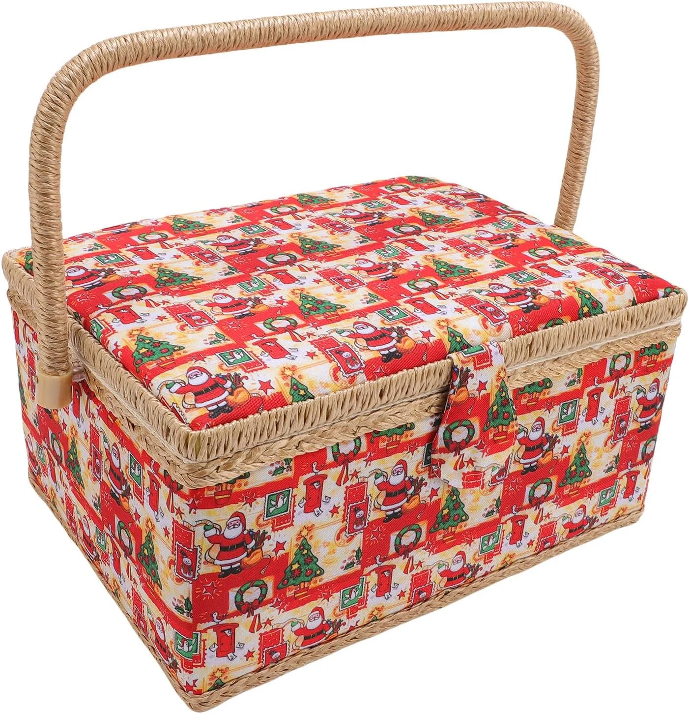 OVAQUIXI Vintage Sewing Basket, Sewing Storage Box with Detachable Tray and Built-in Needle Pad, 30.9x22.5x15cm OVAQUIXI Vintage Sewing Basket, Sewing Storage Box with Detachable Tray and Built-in Needle Pad, 30.9x22.5x15cm