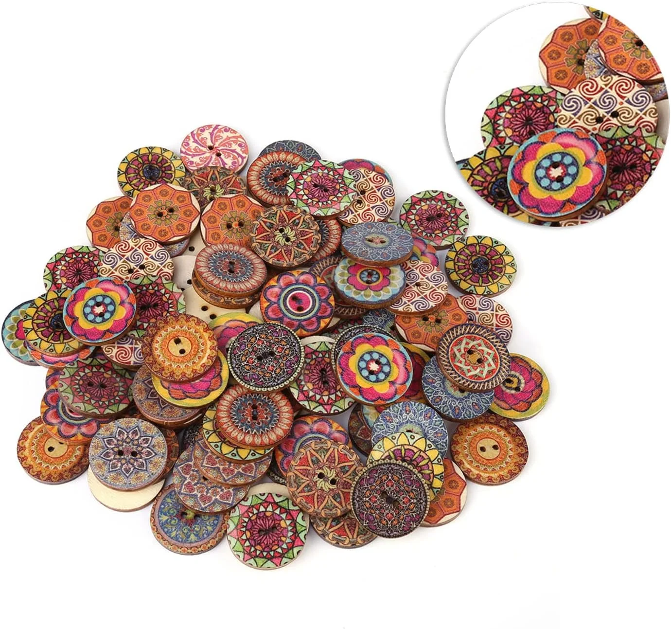 OVAQUIXI Wood Buttons Vintage Mixed Pattern 100Pcs, DIY Sewing Craft Decorative for Jackets, Shirts, Hats OVAQUIXI Wood Buttons Vintage Mixed Pattern 100Pcs, DIY Sewing Craft Decorative for Jackets, Shirts, Hats