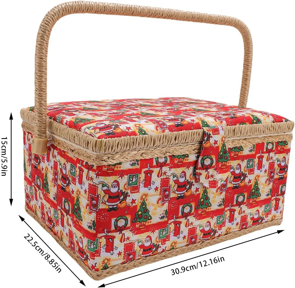OVAQUIXI Vintage Sewing Basket, Sewing Storage Box with Detachable Tray and Built-in Needle Pad, 30.9x22.5x15cm OVAQUIXI Vintage Sewing Basket, Sewing Storage Box with Detachable Tray and Built-in Needle Pad, 30.9x22.5x15cm