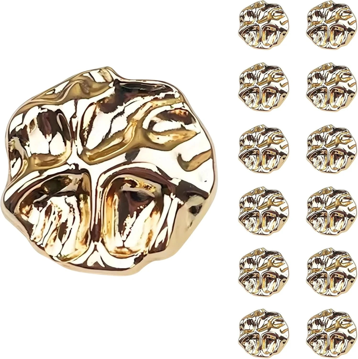 12 عدد دکمه فلزی طلایی فشن، دکمه های پایه نامنظم وینتیج برای ژاکت بافتنی، کت، پروژه های خیاطی صنایع دستی DIY، 23 میلی متر