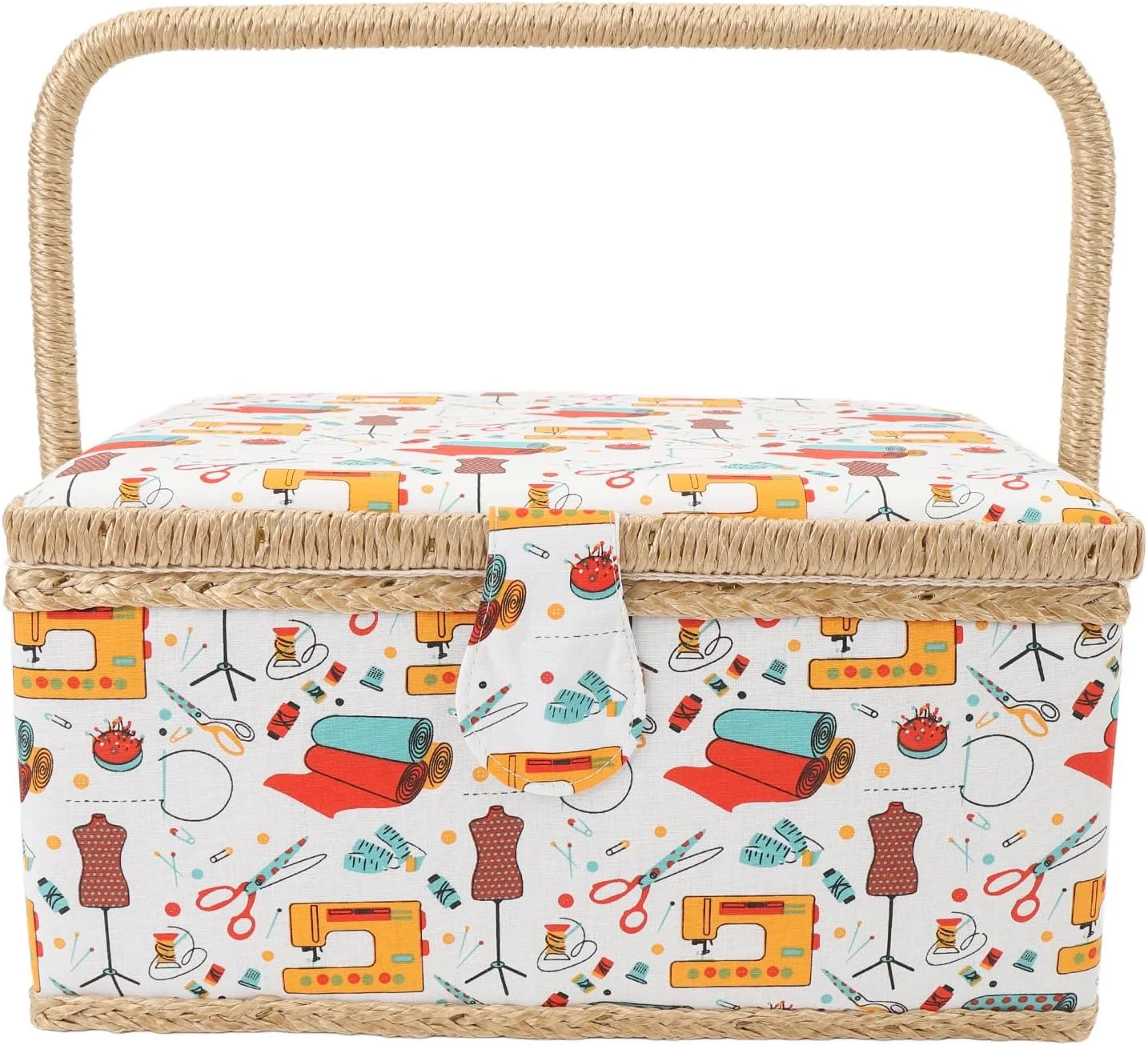 سبد خیاطی با ظرفیت بزرگ Luqeeg، سبد لوازم خیاطی پارچه ای نفیس با دسته قابل حمل و سینی پلاستیکی جداشدنی، تمیز کردن آسان برای نگهداری قیچی، سوزن، نخ و ابزار