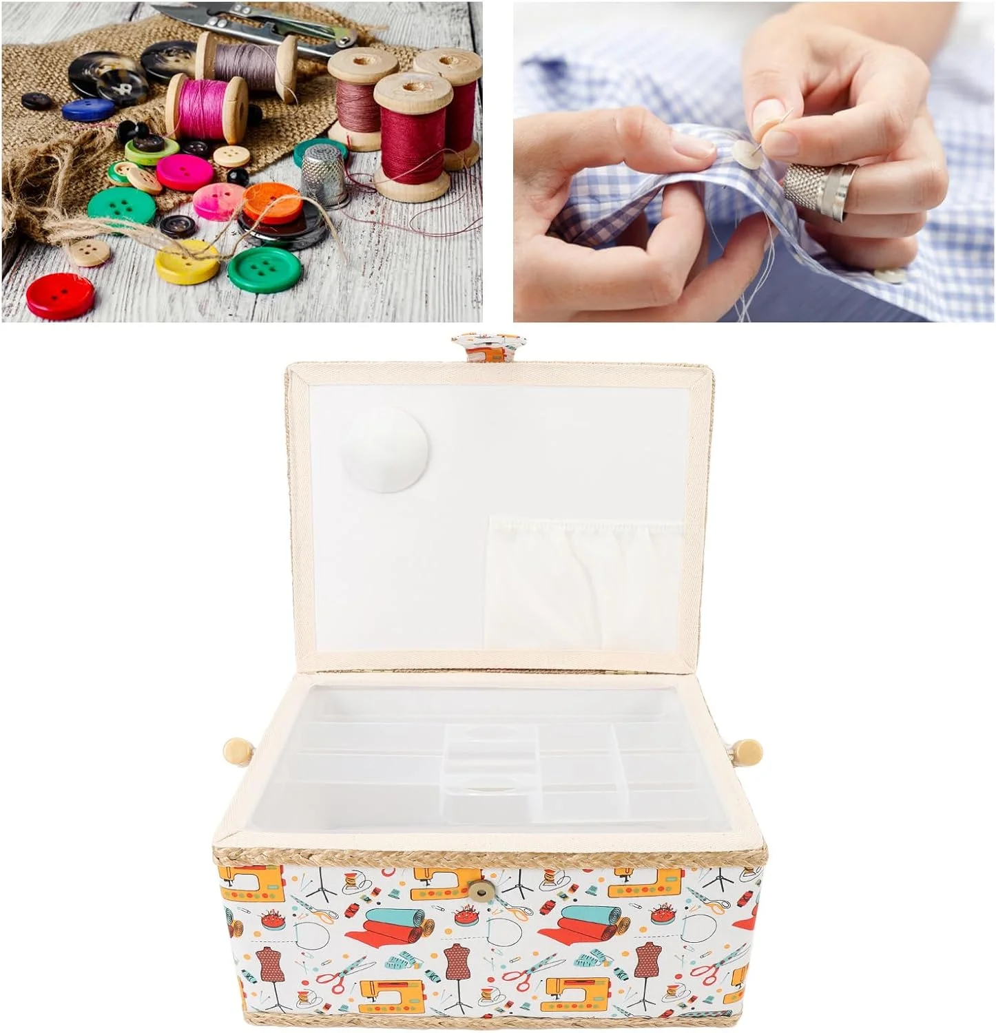 سبد خیاطی با ظرفیت بزرگ Luqeeg، سبد لوازم خیاطی پارچه ای نفیس با دسته قابل حمل و سینی پلاستیکی جداشدنی، تمیز کردن آسان برای نگهداری قیچی، سوزن، نخ و ابزار سبد خیاطی با ظرفیت بزرگ Luqeeg، سبد لوازم خیاطی پارچه ای نفیس با دسته قابل حمل و سینی پلاستیکی جداشدنی، تمیز کردن آسان برای نگهداری قیچی، سوزن، نخ و ابزار