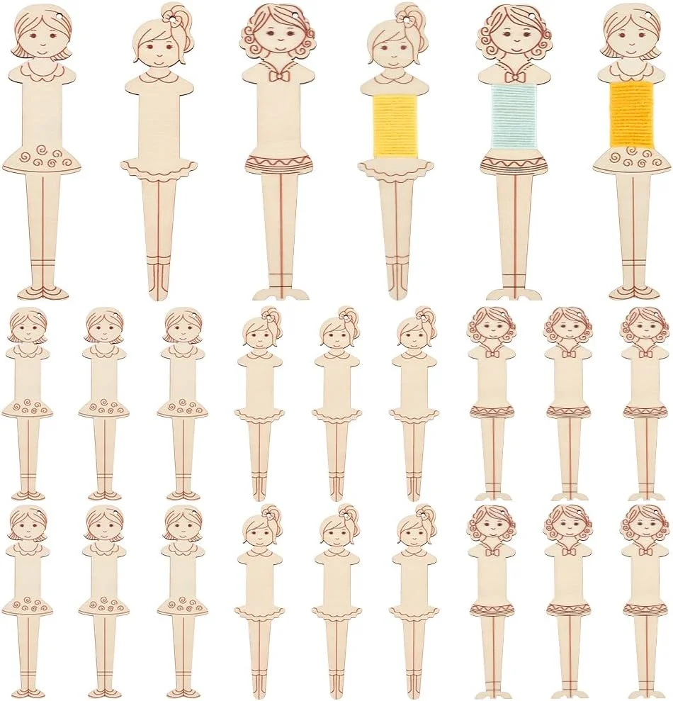PH PandaHall 3 Style 24pcs Wooden Floss Bobbins Embroidery Bobbins Wood Thread Winding Boards Human Shaped Thread Organizer Cross Stitch Bobbin for Sewing Storage Embroidery Crafting DIY Projects