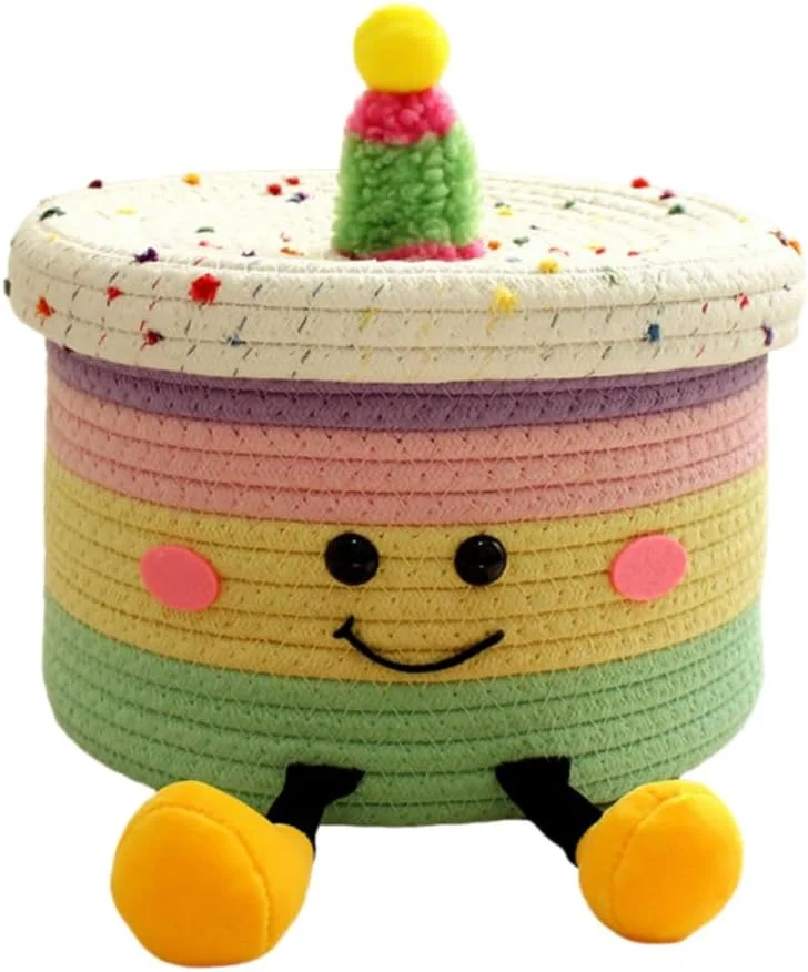 Vyloky Cotton Rope Braided Storage Basket Cute Cupcake Figure Organiser Decorative Box for Living Room Bedroom Toy Cuddly Toys Storage Decoration Ideas Gift (Large)
