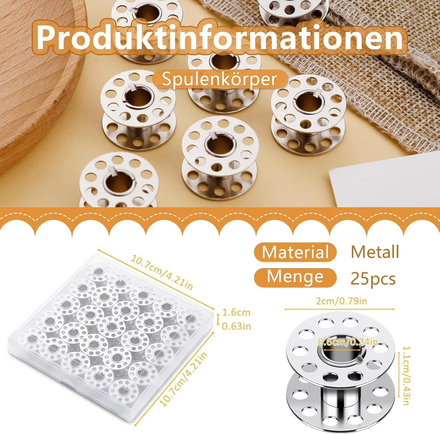 دوک های فلزی Doxiru، 25 عددی، دوک های فلزی چرخ خیاطی، دوک های فلزی چرخ خیاطی به همراه جعبه دوک، دوک، قرقره نخ فلزی برای چرخ خیاطی های دستی