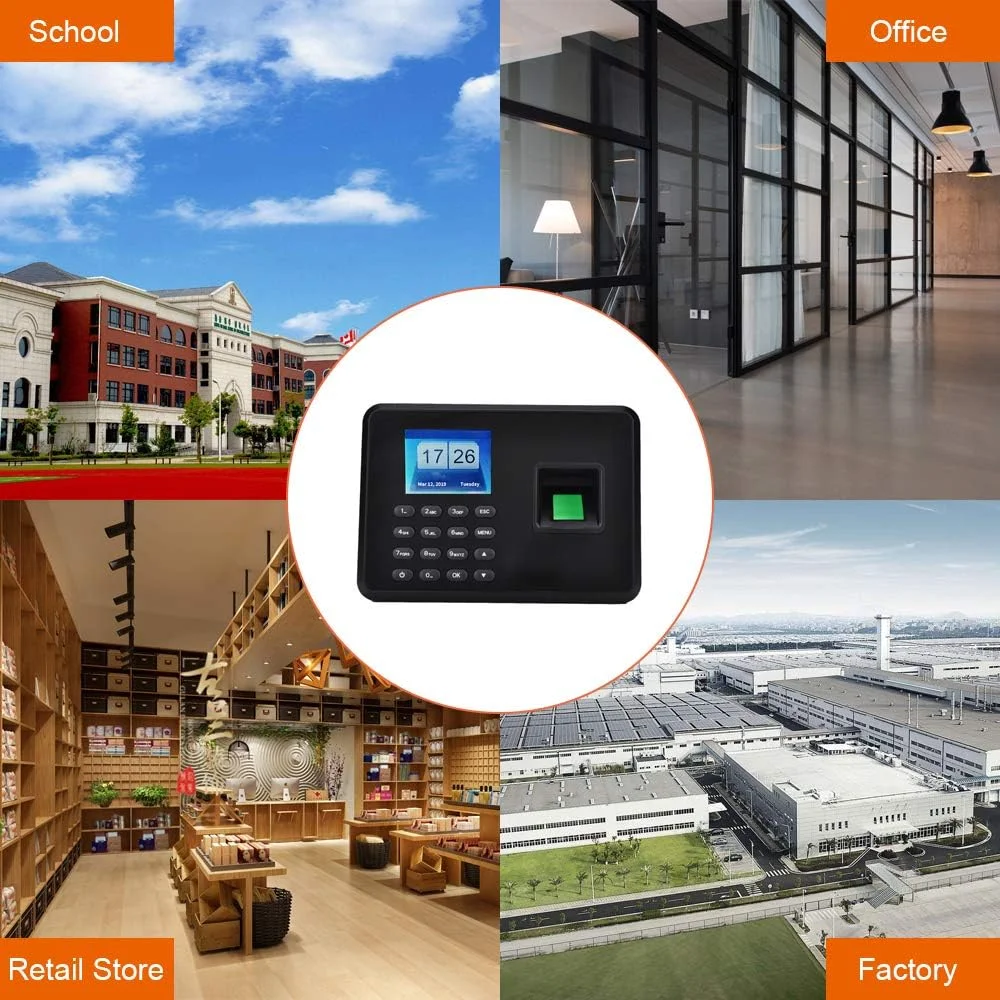 دستگاه حضور و غیاب هوشمند اثر انگشتی و رمز عبوری Irfora، دستگاه ثبت ورود و خروج کارکنان با صفحه نمایش 2.4 اینچی LCD، دستگاه حضور و غیاب DC 5V، دوشاخه EU، رنگ مشکی