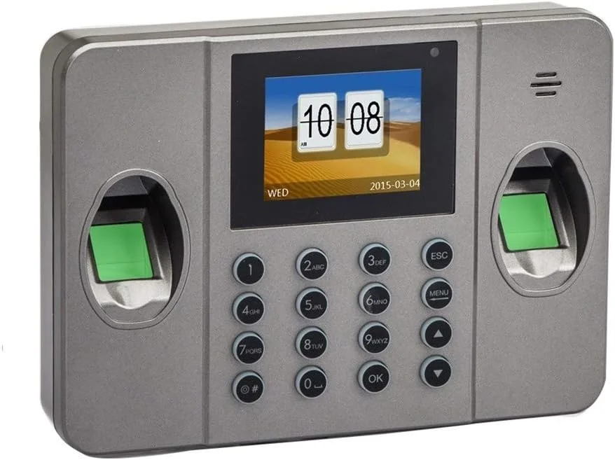 دستگاه حضور و غیاب LZFuiop با حسگر اثر انگشت دوگانه، RFID، پایانه تشخیص اثر انگشت بیومتریک با قابلیت کارت ID/IC و عملکرد زنگ برای کارمندان کسب و کارهای کوچک (دستگاه استاندارد)