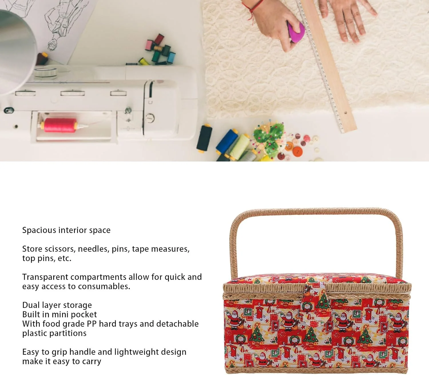 باکس خیاطی قابل حمل Depisuta، جعبه نگهداری لوازم خیاطی با طرح قدیمی با سینی جداشدنی و جیب های داخلی، سازمان دهنده لوازم خیاطی برای مبتدیان و حرفه ای ها باکس خیاطی قابل حمل Depisuta، جعبه نگهداری لوازم خیاطی با طرح قدیمی با سینی جداشدنی و جیب های داخلی، سازمان دهنده لوازم خیاطی برای مبتدیان و حرفه ای ها