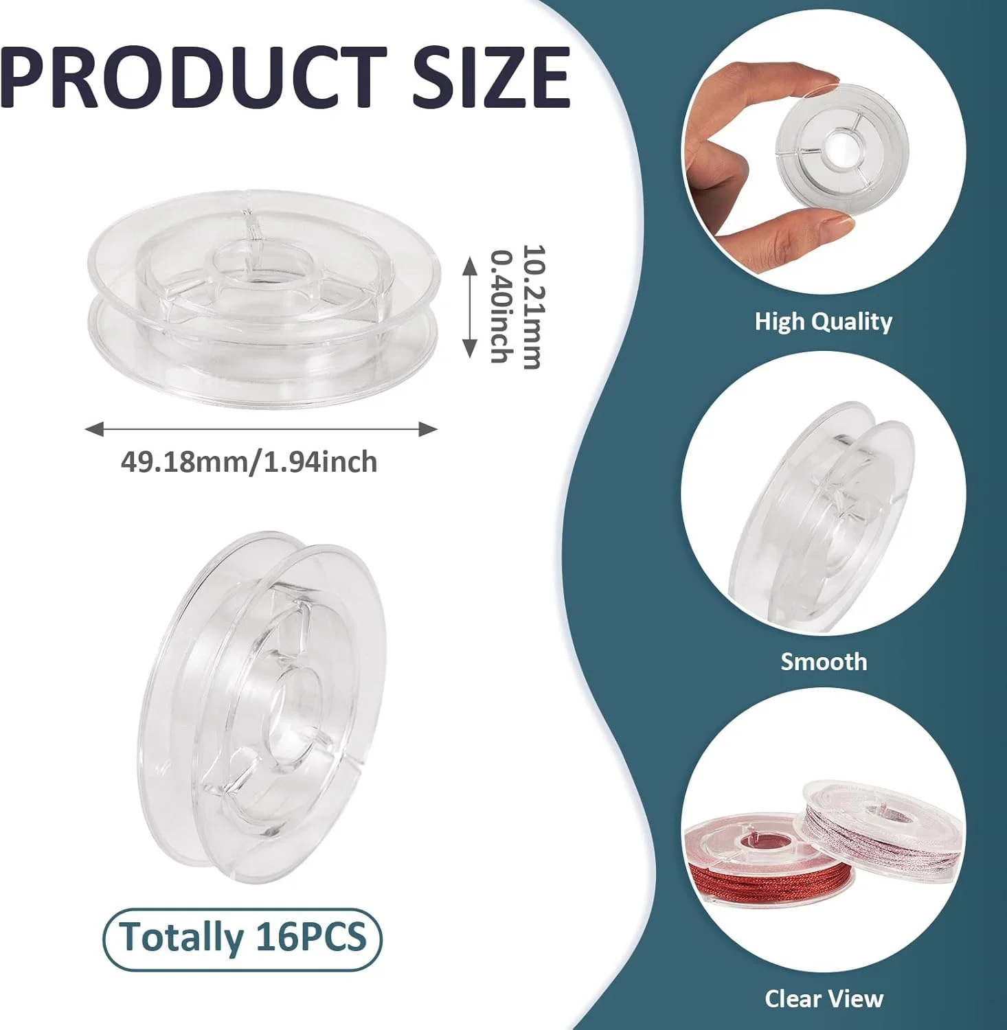 Craftdady 16 عدد قرقره نخ شفاف، قرقره های پلاستیکی خالی برای نگهداری زنجیر، روبان، سیم بافندگی برای نخ گلدوزی، نخ روبان، لوازم خیاطی صنایع دستی، 1.94x0.4 اینچ