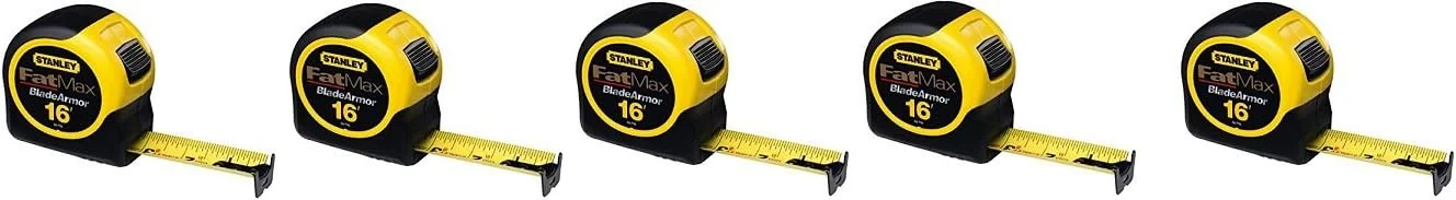 متر نواری استنلی مدل FatMax 33-716 با طول 4.8 متر و عرض 3.1 سانتیمتر، دارای روکش Blade Armor (بسته 5 عددی)