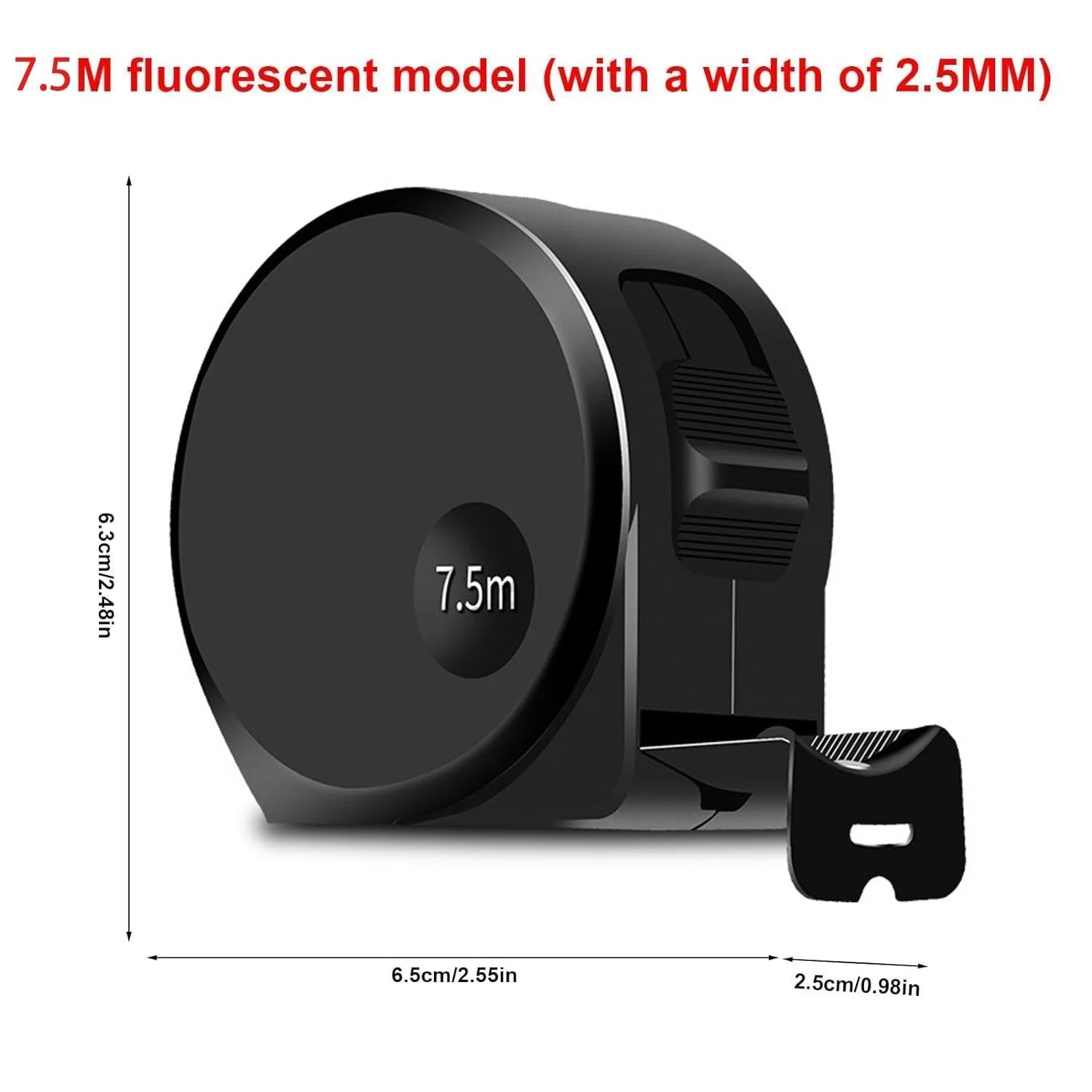 متر نواری تِنگ‌کانگ جمع‌شونده با تیغه فولاد کربنی مشکی، متر با خوانایی آسان و خط‌کش اعشاری مناسب برای نقشه‌برداران، مهندسان و برق‌کاران (7.5 متر)