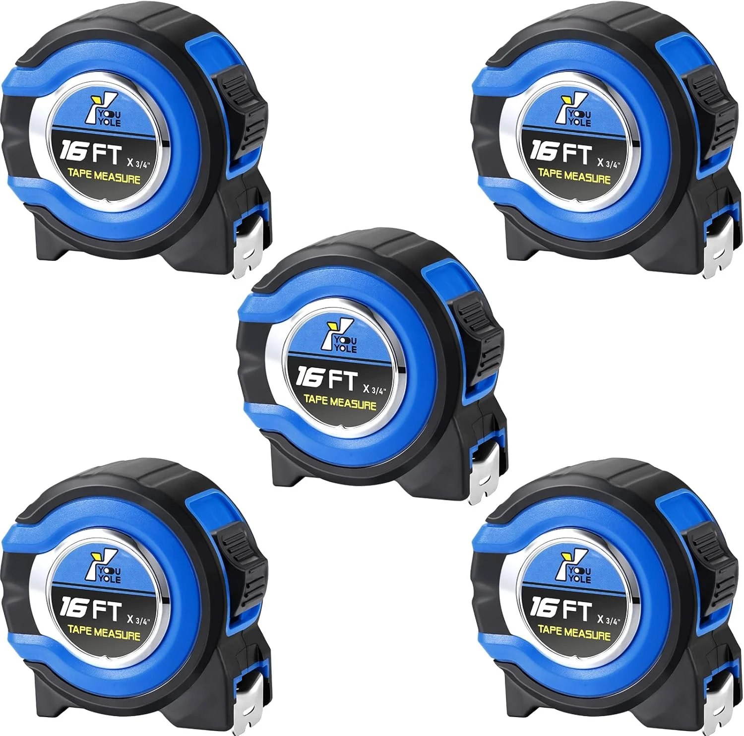 متر نواری 10 عددی Youyole با واحدهای کسری 1/8، متر اندازه گیری فولادی جمع شونده، خط کش اندازه گیری آسان خوان، تیغه فولادی قدرتمند (4.8 متر در 1.9 سانتی متر، آبی)