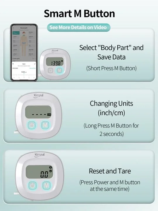 متر نواری هوشمند بدن Slimpal، ابزار بلوتوثی برای نظارت بر چربی بدن و BMI، جمع شونده، دقیق و با خوانایی آسان، چند کاربره، چند منظوره