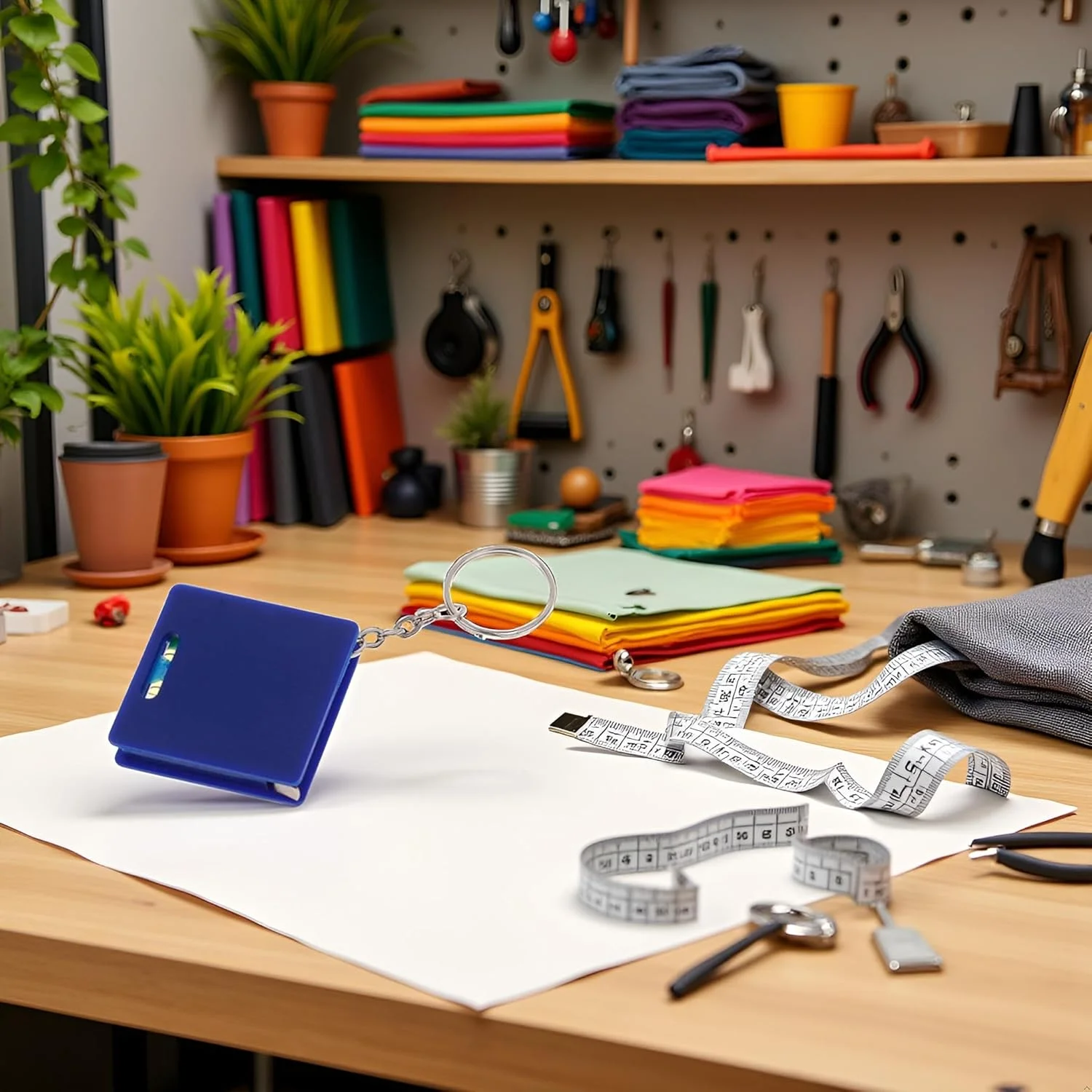 متر جیبی کوچک آبی رنگ با تراز مربعی و حبابی، خط کش فولادی 1 متری، ابزار اندازه گیری قابل حمل، متر نواری جمع شونده کوچک جاکلیدی