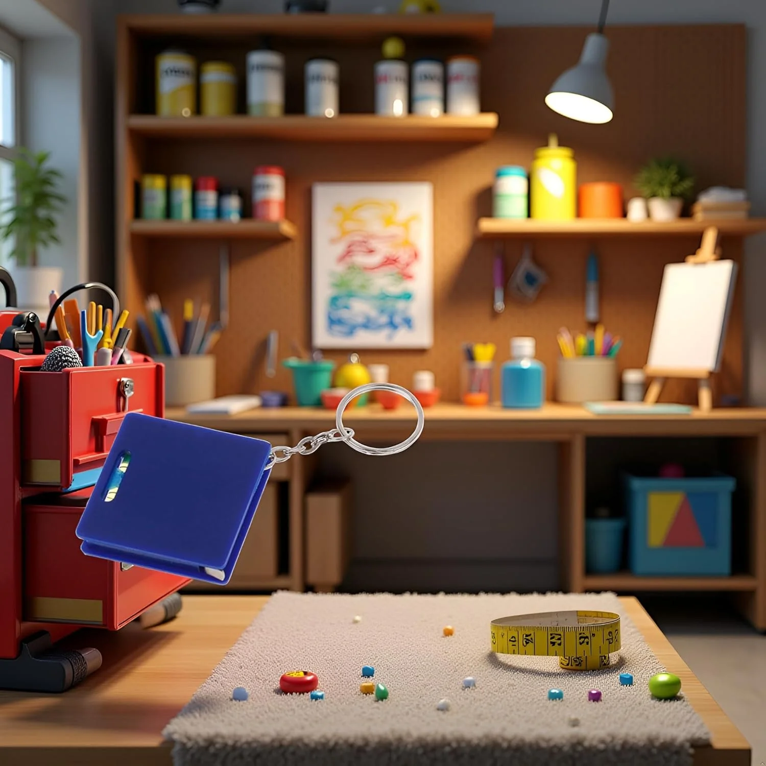 متر جیبی کوچک آبی رنگ با تراز مربعی و حبابی، خط کش فولادی 1 متری، ابزار اندازه گیری قابل حمل، متر نواری جمع شونده کوچک جاکلیدی