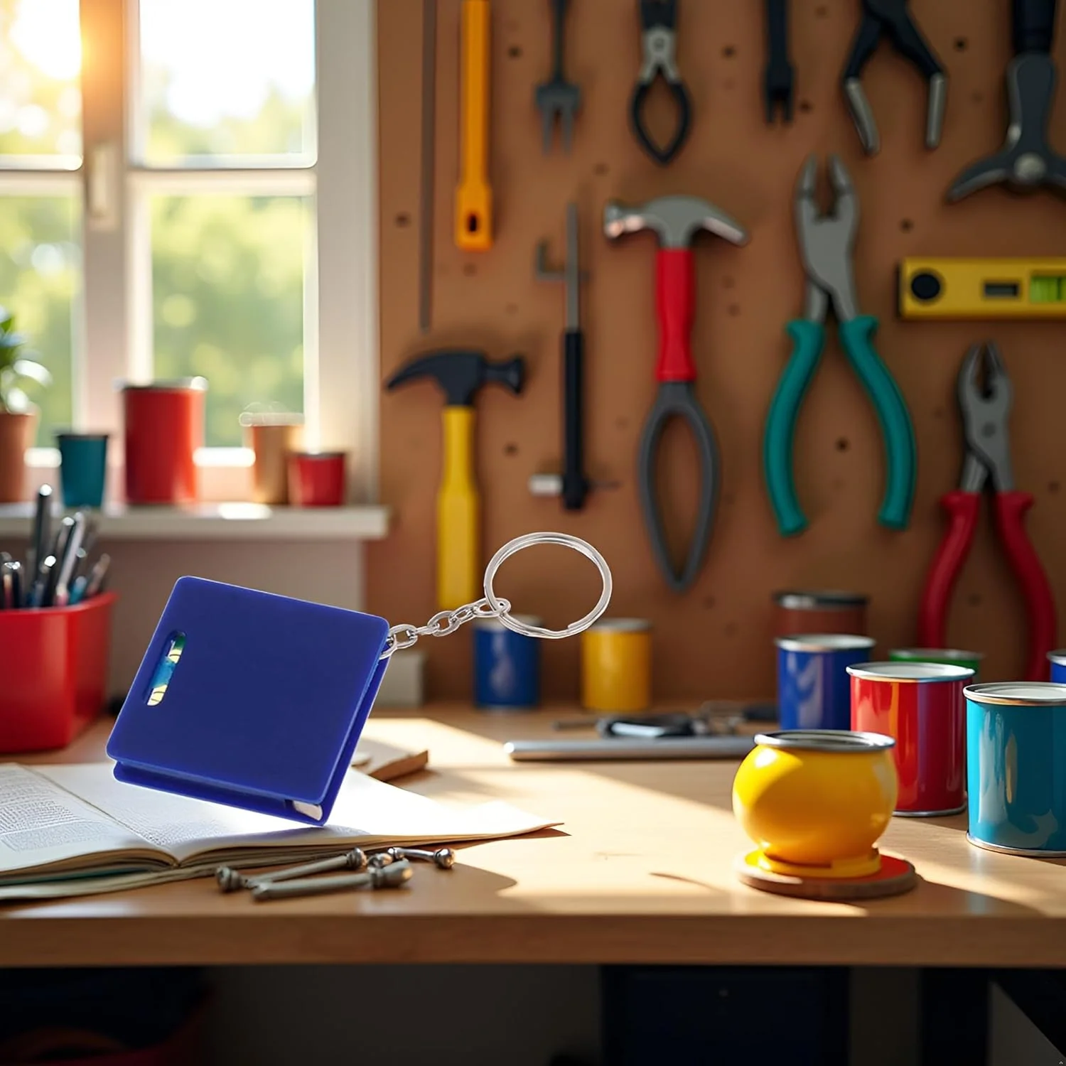 متر جیبی کوچک آبی رنگ با تراز مربعی و حبابی، خط کش فولادی 1 متری، ابزار اندازه گیری قابل حمل، متر نواری جمع شونده کوچک جاکلیدی