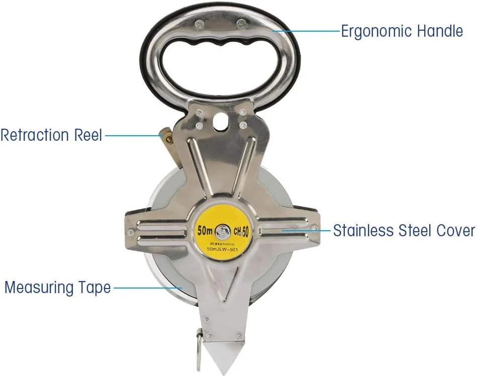 متر نواری 50 متری استیل زومینی، ابزار جمع شونده برای نقشه برداری و ساخت و ساز مهندسی