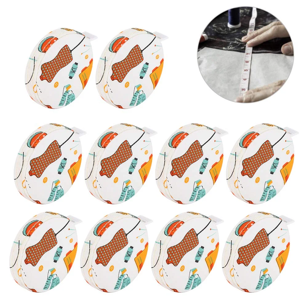 10 عدد متر نواری، متر نواری، خط کش جمع شونده با مقیاس دو طرفه، متر نواری پارچه ای برای خیاطی، اندازه گیری و دوخت، خط کش قابل حمل